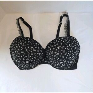 Victoria's Secret Black Dream Angels Push Up Silver Star Bra Size 36DD